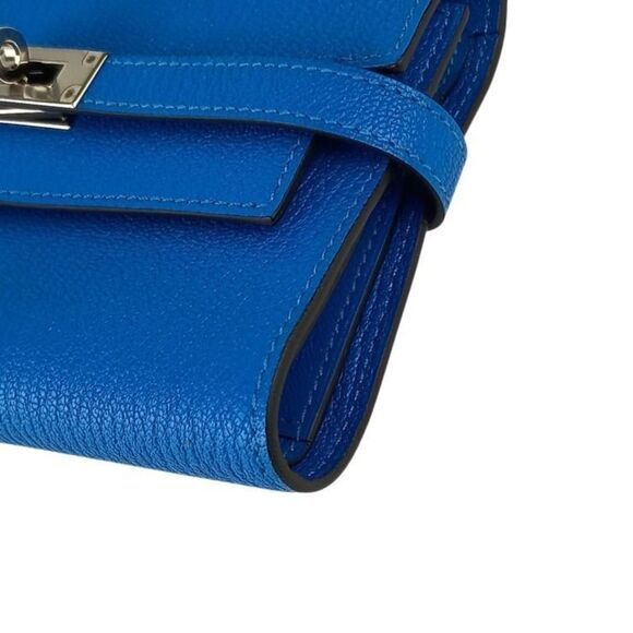 HERMES Kelly Deprien Medium Wallet in Blue Chevre, a women's tri-fold long wa... - Picture 5 of 9